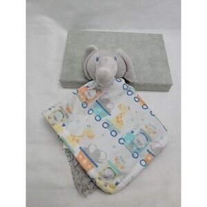 Cribmates Teal Elephant Giraffe Train Plush Blankie Blanket Pal 12" x 11"